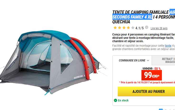 Toile de tente décathlon Quechua air family 4.2 - Locations saisonnières
