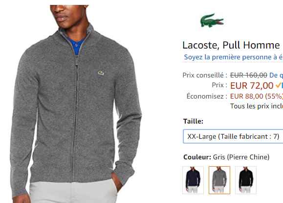 gilet zippé lacoste homme