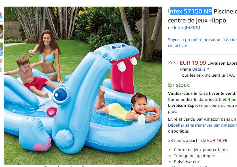 piscinette hippo intex