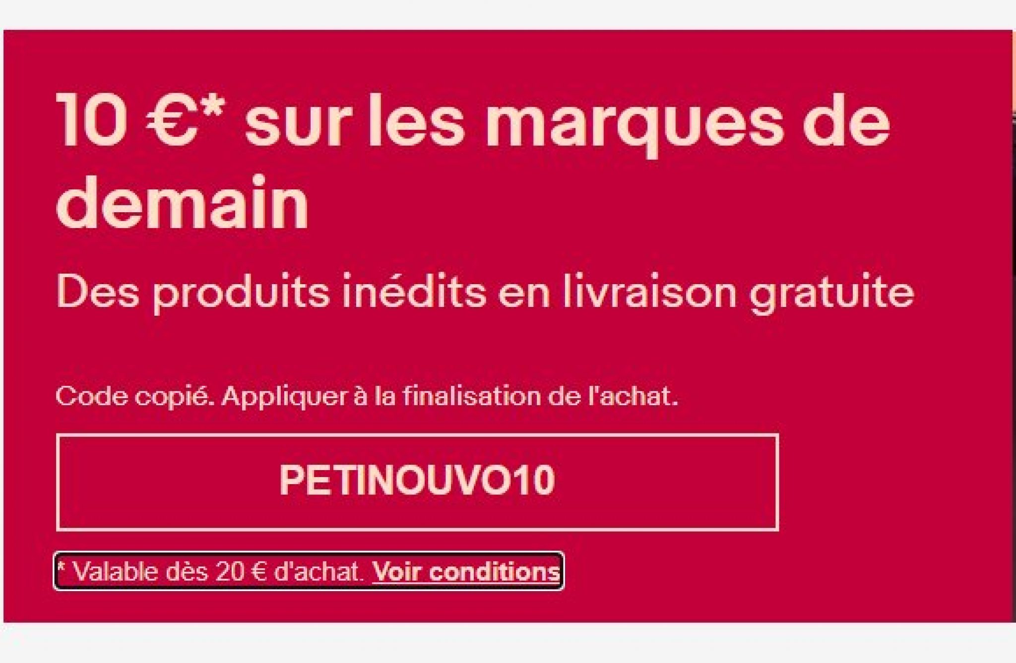 Code promo EBAY 10€ de réduction pour une commande de 20€