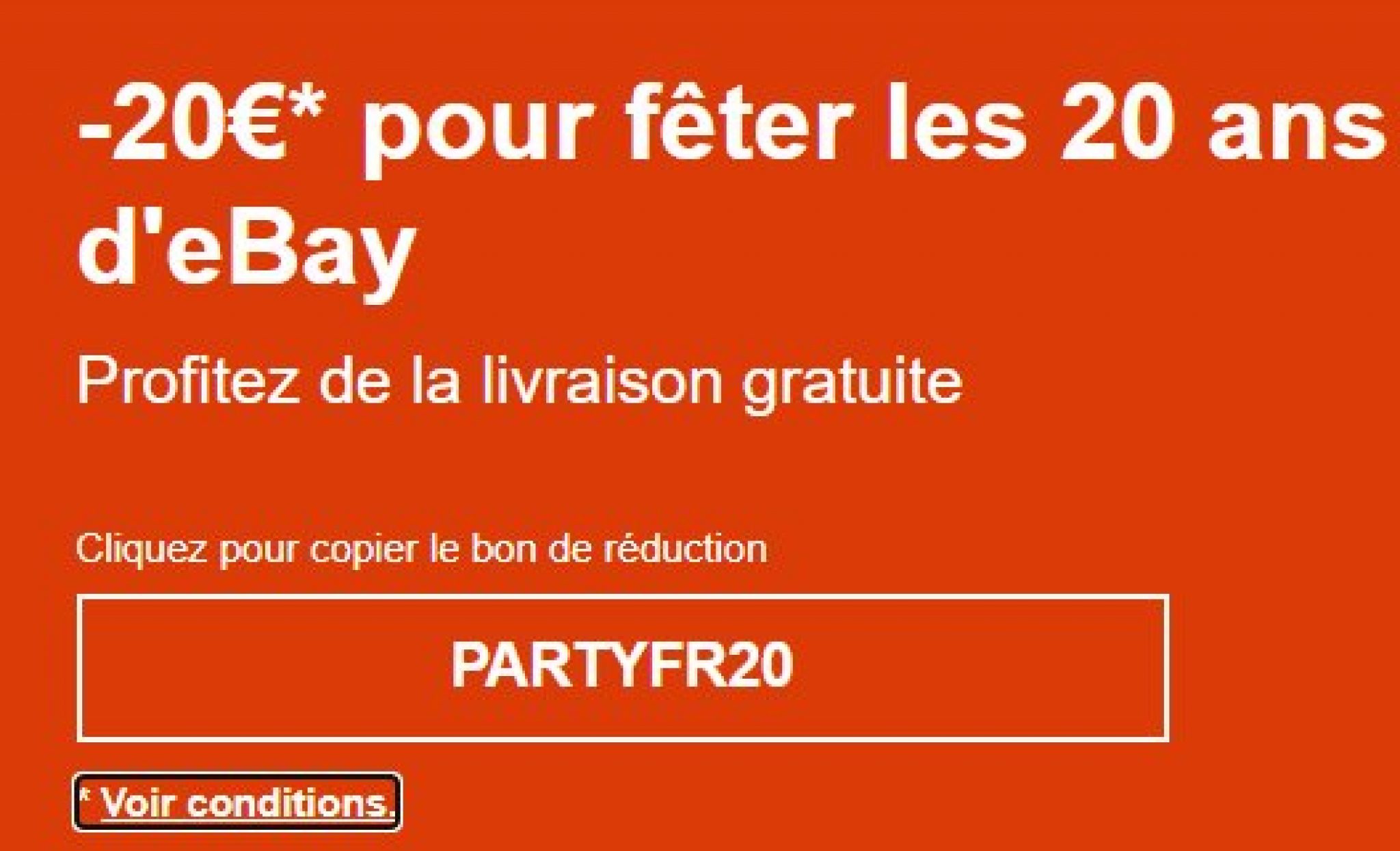Ebay code de réduction de 20€ pour 120 d'achats