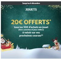 Auchan : 20€ offerts par tranche de 50€ d’achats en jouets jusqu’au 6 decembre