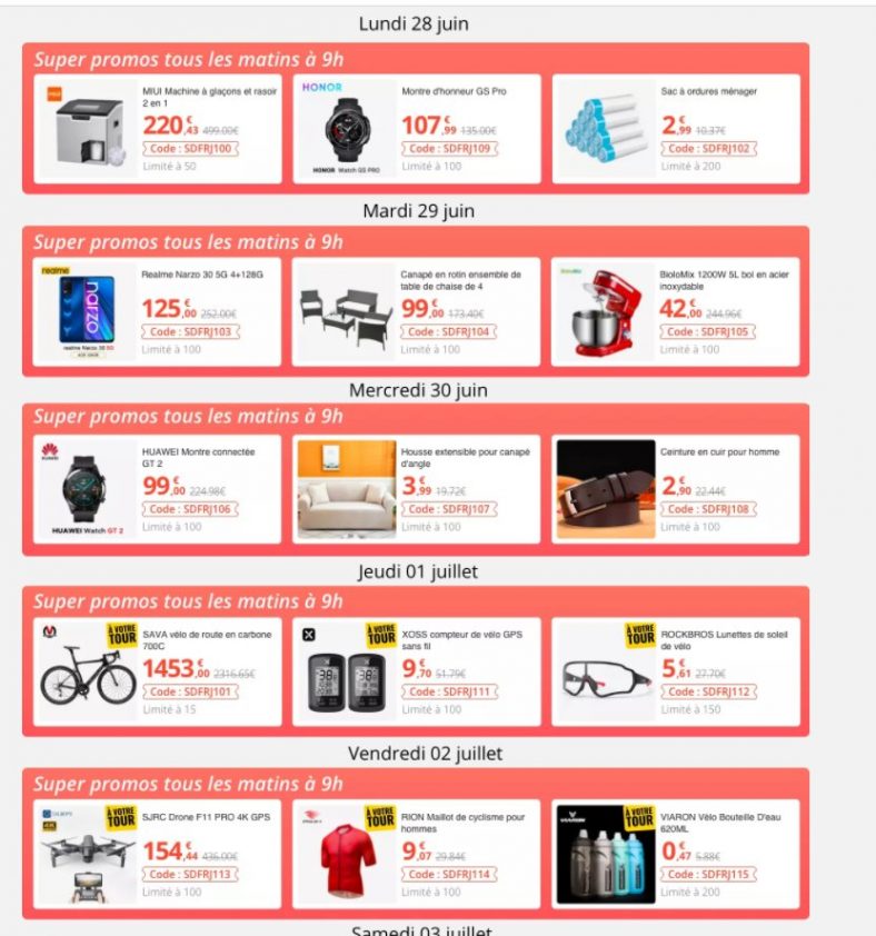 Ali Express Les super deals du 28 juin au 4 juillet