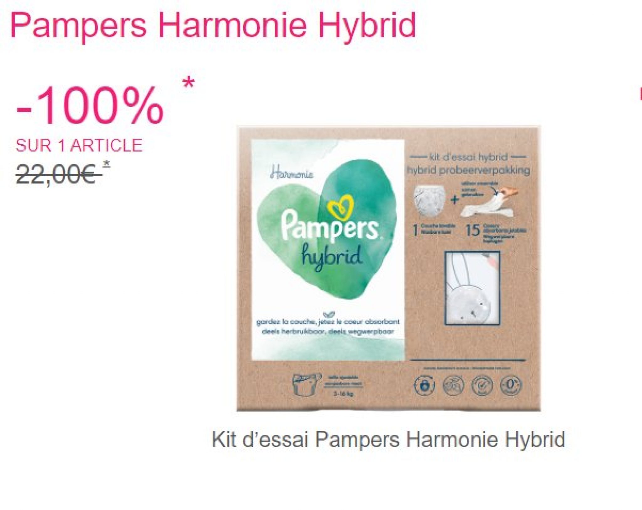 Kit d'essai couche Pampers Harmonie Hybrid 100 remboursé