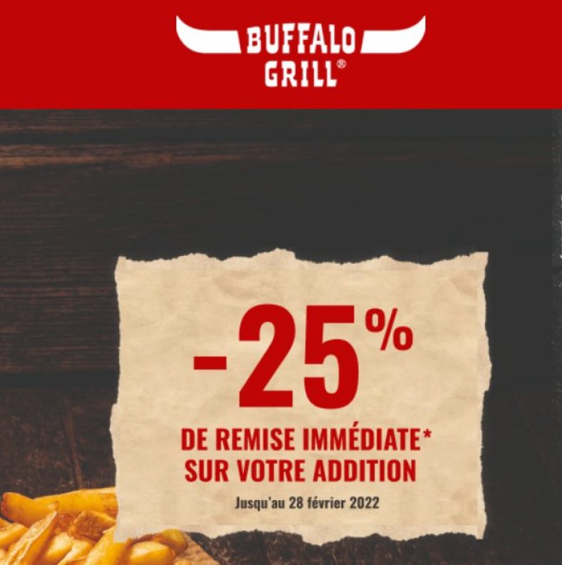 Coupon de réduction de 25 chez BUFFALO GRILL