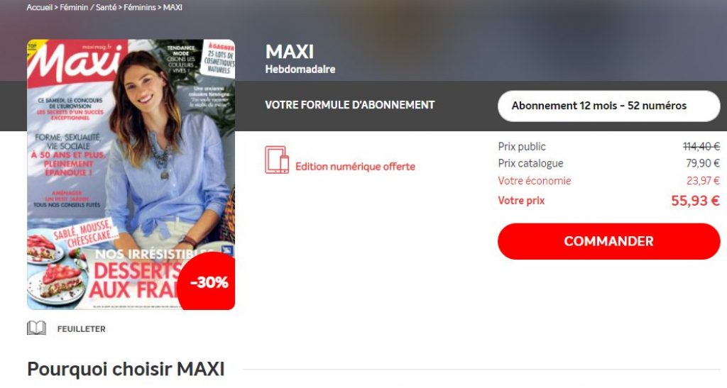 grosse réduction sur l'abonnement au magazine Maxi 