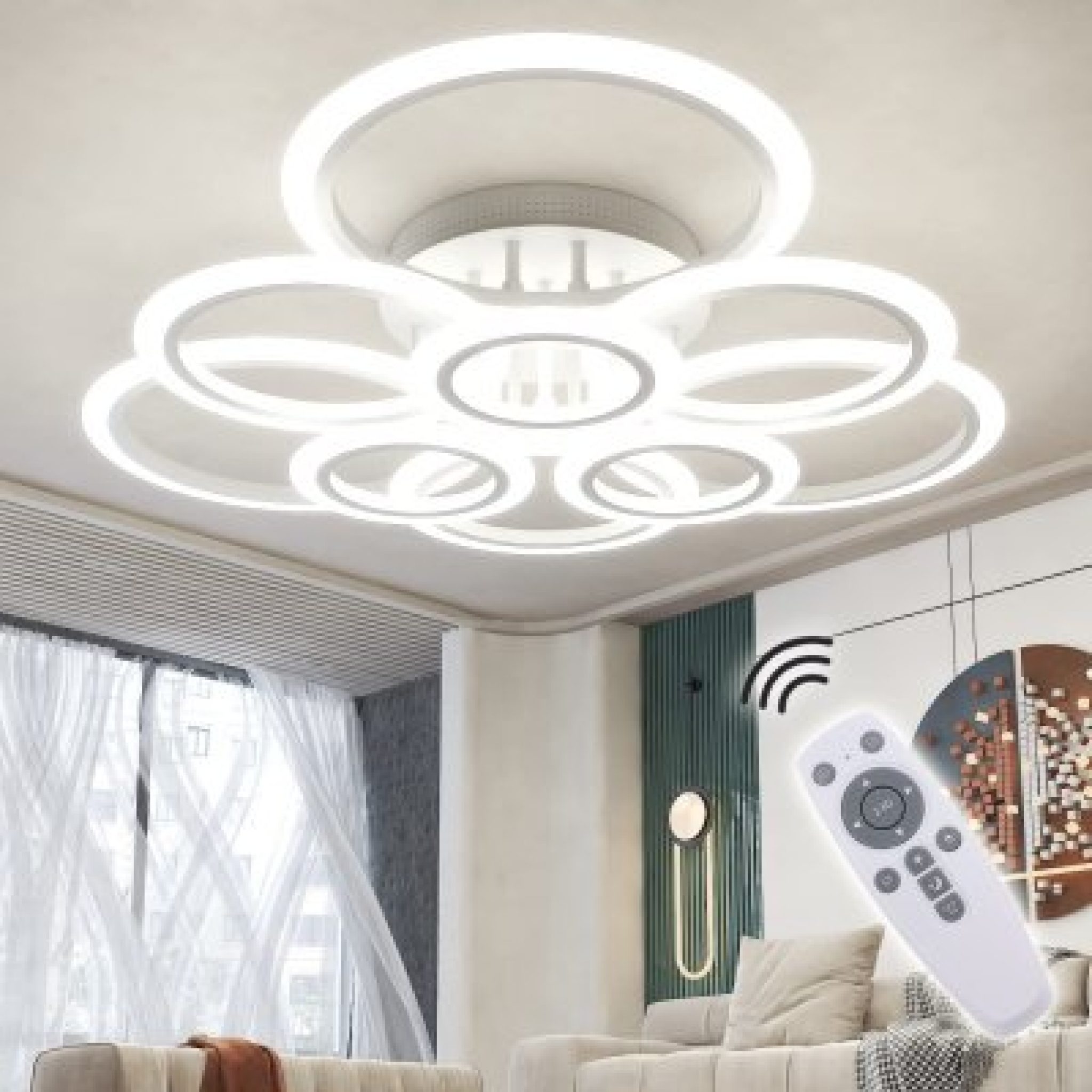 Plafonnier LED Cristal Anneaux Doubles/Triples 48W-96W - Blanc Chaud/Froid Dimmable Moderne