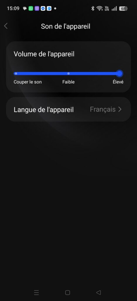 application reglage langue