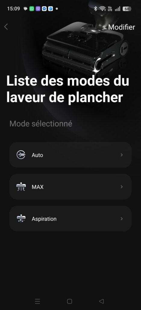 application reglage mode