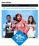 25 pourcent de réduction sur le site adidas le 16 avril