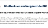 Amazon :  8€ offerts pour une recharge de 80€ sur son compte client (les 13 14 octobre)