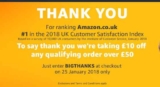 Amazon Uk : code réduction 10 Pounds de remise pour 50 d&rsquo;achats (le 25/01 seulement)