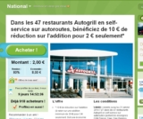2 euros le bon de réduction de 10 euros à utiliser dans les restaurants Autogrill