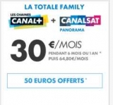 Bonne affaire abonnement canalplus et canalsat à  30 euros pour 1 an et 50  euros offerts ..