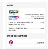 Abonnement canalplus+ canalsat cinema à 25 euros par mois pendant 6 mois et 200 euros offerts