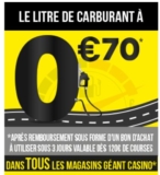 Litre de carburant à 0.7€ chez Casino jusqu&rsquo;au 23 janvier