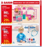 2 jouets avec 50% sur la carte ( Barbie Restaurant et Cicciobello Bobo) le 1er decembre chez Carrefour