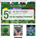 Hyper  Carrefour : 5 euros offerts par tranche de 20 sur les vegetaux d&rsquo;exterieur jusqu&rsquo;au 6 avril