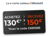 Réduction Cdiscount  : 130€ la carte cadeau d&rsquo;une valeur de 150€