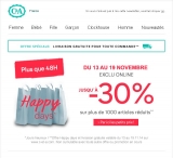 C et A : 30 pourcent de remise et livraison gratuite et 20 pourcent en plus ….