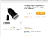 Chargeur usb sur allume cigare pas cher à 1.41 euros port inclus