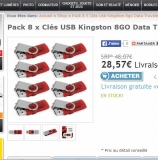 28.57 euros un lot de 8 clés usb 8go kingston / 17.97 euros les 4 micro clés .. toujours dispo