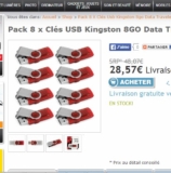 28.57 euros un lot de 8 clés usb 8go kingston / 17.97 euros les 4 micro clés .. toujours dispo