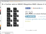 Cartes mémoires micro sd pas cheres : 22 euros les 8 micro sd de 8 go