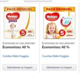 Couches HUGGIES pas chères avec 45% + 40% de réductions sur de nombreux packs