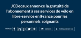 Gratuit pour les soignants : les vélos libre service gérés par JC Decaux durant 1 an