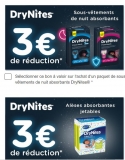 Bon de réduction de 3€ sur les articles DRYNITES ( sous vetements et aleses )