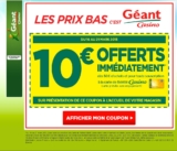 Geant casino : 10 euros de remise pour 50 d&rsquo;achats