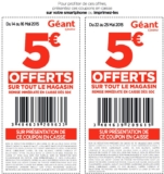 Bon plan geant casino : 5 euros de réduction pour 50 d&rsquo;achats du 22 au 25 mai