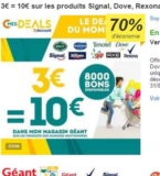 Geant Casino : 3 euros le bon d&rsquo;achat de 10 pour acheter dentifrice , gel douche et autres produits