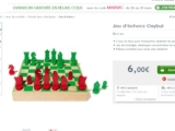 Jeu d&rsquo;echecs en bois pas cher à 6 euros port inclus