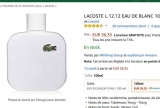 Bon plan parfum hommes : LACOSTE L12.12 100ml à 36€ port inclus