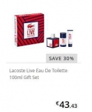 Super affaire : coffret parfum lacoste live 100ml pour hommes à 34 euros port inclus