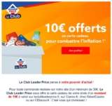 Club Leader price : une carte cdiscount, leader , casino  de 10€ offerte pour 30€ d&rsquo;achats