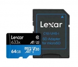 Super affaire: 10.63€ la carte micro sd 64go LEXAR 633X