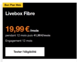 Promo Abonnement ORANGE Livebox FIBRE à 19.99€ pendant 12 mois