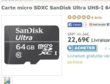Carte mémoire micro sd64go pas chère à 22 euros