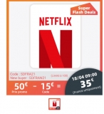 Bon plan NETFLIX : 35€ la carte cadeau de 50€ ( le 18/04 )