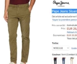 Mode:  Pantalon Pepe Jeans Sloane hommes entre 16 et 26€