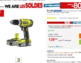 Bon plan perceuse ryobi sans fil  18v avec batterie supplementaire à 139 euros