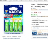 7.33 euros le lot de 4 piles rechargeables Varta AA 2300 mah