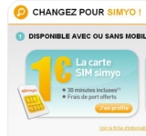 Puce sim prépayée simyo à 1 euro avec 20 minutes de communications incluses