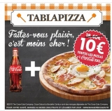 Réduction tablapizza : 10 euros la pizza + 1 coca au lieu de 18.4