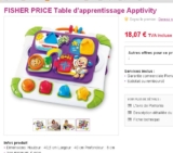 Bon plan jouets bébé : table fisher price apptivity à 18 euros contre le double voire plus ailleurs