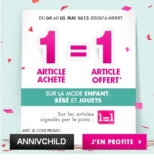 Tati ! un article acheté = 1 offert jusqu&rsquo;au 5 mai (mode enfant + jouets )